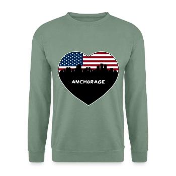 Anchorage Alaska USA Flagge Skyline Reise Souvenir - Unisex Pullover - Graugrün - Vorne