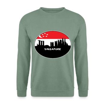 Singapur Singapur-Flaggen-Skyline-Schattenbild-Reise - Unisex Pullover - Graugrün - Vorne