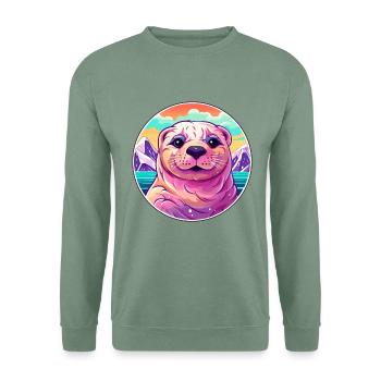 Siegel Aquarell Karikatur Kawaii Haustier Tier Bunt - Unisex Pullover - Graugrün - Vorne