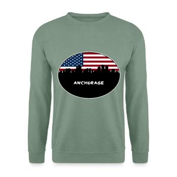 Anchorage Alaska USA Flagge Skyline Reise Souvenir - Unisex Pullover - Graugrün - Vorne