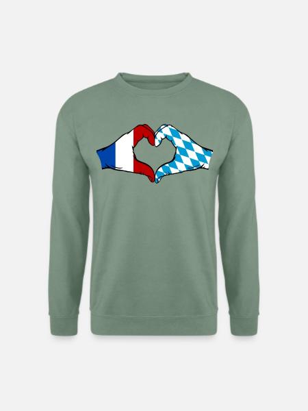 Frankreich Bayern Flagge Hände Herzform - Unisex Pullover - Graugrün