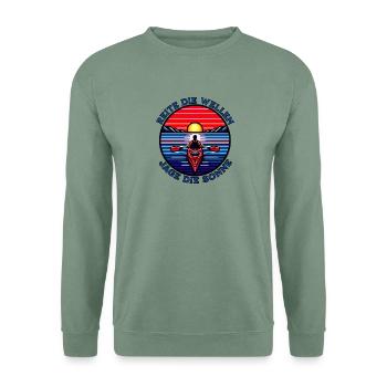 Reite die Wellen - Unisex Pullover - Graugrün - Vorne