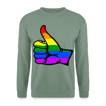 Regenbogenfarbe Flagge Hand alles klar Symbol - Unisex Pullover - Graugrün - Vorne
