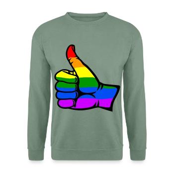 Regenbogenfarbe Flagge Hand alles klar Symbol - Unisex Pullover - Graugrün - Vorne