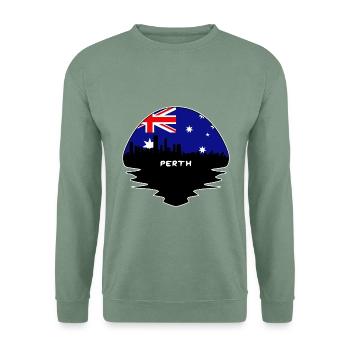 Perth Australien Flagge Skyline Silhouette Reisen - Unisex Pullover - Graugrün - Vorne