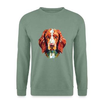Irischer roter und weißer Setter Hunderasse Aquarell - Unisex Pullover - Graugrün - Vorne