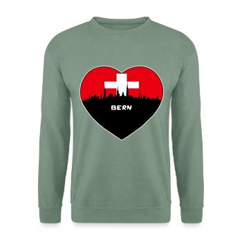 Flaggen-Skyline-Reise-Andenken Berns die Schweiz - Unisex Pullover - Graugrün - Vorne