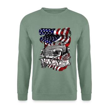 Oldtimer Truck Flagge Americana - Unisex Pullover - Graugrün - Vorne