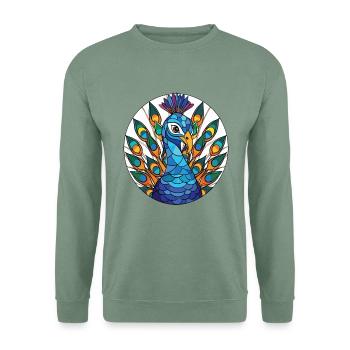 Pfau Buntes Aquarell Tier Illustration - Unisex Pullover - Graugrün - Vorne