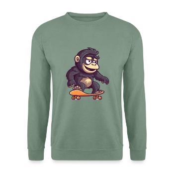 Lustiger Gorilla Kawaii Cartoon spielt Skateboard - Unisex Pullover - Graugrün - Vorne