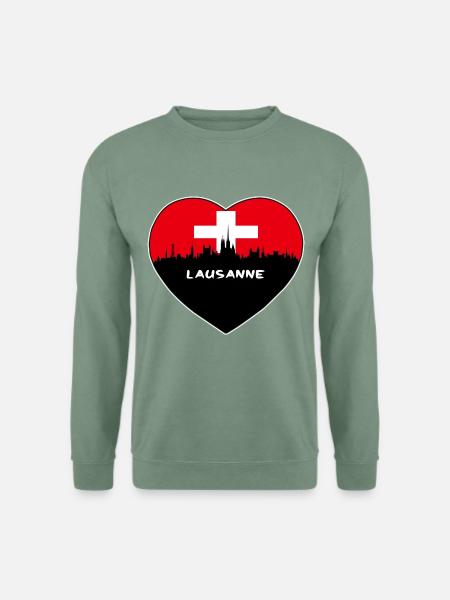 Flaggen-Skyline-Reise-Andenken Lausannes die Schweiz - Unisex Pullover - Graugrün