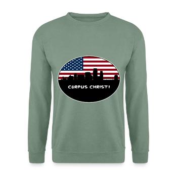 Corpus Christi Texas USA Flagge Skyline Reisen Souve - Unisex Pullover - Graugrün - Vorne