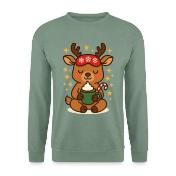 Süßes Rentier mit Kakao Weihnachten - Unisex Pullover - Graugrün - Vorne