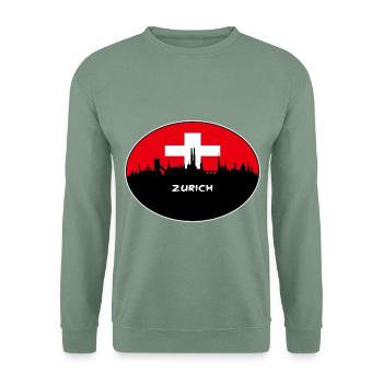 Zürich-Schweiz-Flaggen-Skyline-Schattenbild-Reise - Unisex Pullover - Graugrün - Vorne