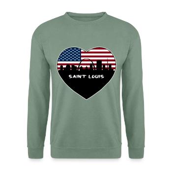 Saint Louis Missouri USA Flagge Skyline Reisen Souve - Unisex Pullover - Graugrün - Vorne
