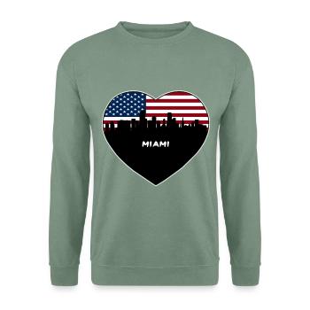 Miami Florida USA Flagge Skyline Reise Souvenir - Unisex Pullover - Graugrün - Vorne