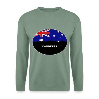 Canberra-Australien-Flaggen-Skyline-Schattenbild-Reise - Unisex Pullover - Graugrün - Vorne