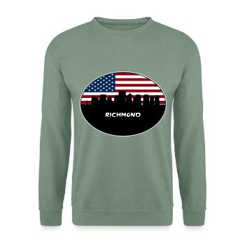 Richmond Virginia USA Flagge Skyline Reise Souvenir - Unisex Pullover - Graugrün - Vorne
