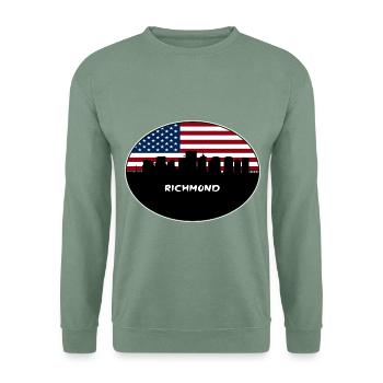 Richmond Virginia USA Flagge Skyline Reise Souvenir - Unisex Pullover - Graugrün - Vorne