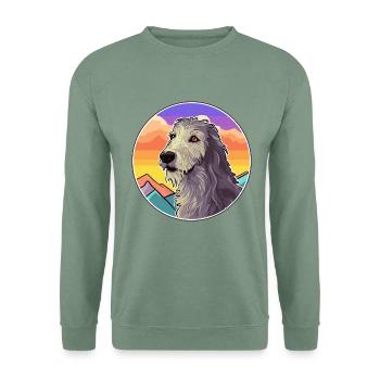 Scottish Deerhound Hunderasse Cartoon Kawaii Waterc - Unisex Pullover - Graugrün - Vorne