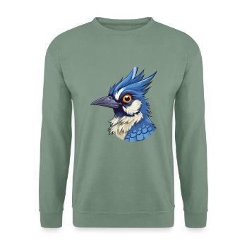 Blauer Eichelhäher Buntes Aquarell Cartoon Kawaii Tier - Unisex Pullover - Graugrün - Vorne