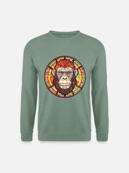 Affe Buntes Aquarell Tier Haustier Illustration - Unisex Pullover - Graugrün