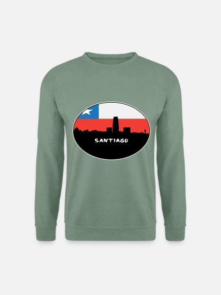 Santiago-Chile-Flaggen-Skyline-Schattenbild-Reise - Unisex Pullover - Graugrün