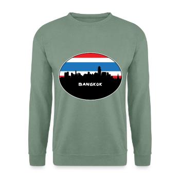 Bangkok Thailand Flagge Skyline Silhouette Reisen - Unisex Pullover - Graugrün - Vorne
