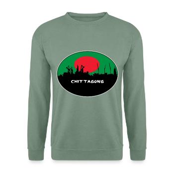 Chittagong Bangladesch Flaggen-Skyline-Schattenbild Trav - Unisex Pullover - Graugrün - Vorne