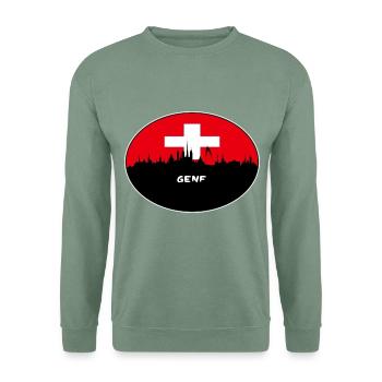 Genf-Schweiz-Flaggen-Skyline-Schattenbild-Reise - Unisex Pullover - Graugrün - Vorne