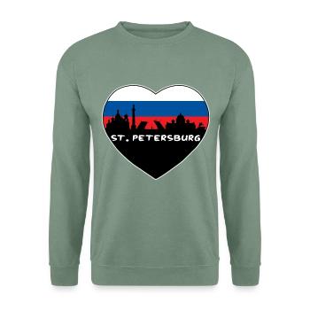 Flaggen-Skyline-Reise-Andenken St. Petersburgs Russland - Unisex Pullover - Graugrün - Vorne