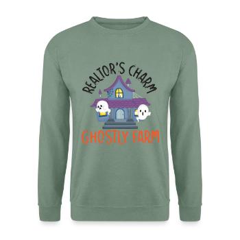 Makler-Charme Gespensterfarm Makler-Halloween - Unisex Pullover - Graugrün - Vorne