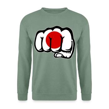 Japan Flagge Hand Faust - Unisex Pullover - Graugrün - Vorne