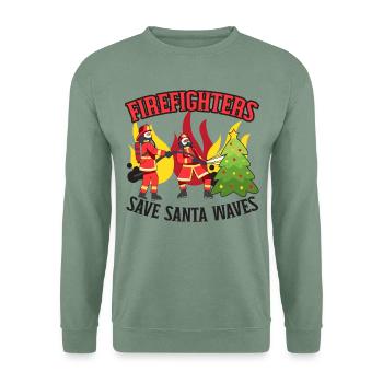 Feuerwehrleute retten den Weihnachtsmann Wellen We - Unisex Pullover - Graugrün - Vorne