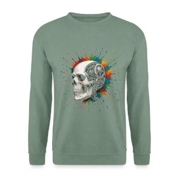 Mechanical Skull Steampunk Colorful Splash - Unisex Pullover - Graugrün - Vorne