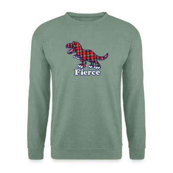 Wilder tartanfarbener karierter T-Rex-Dinosaurier - Unisex Pullover - Graugrün - Vorne
