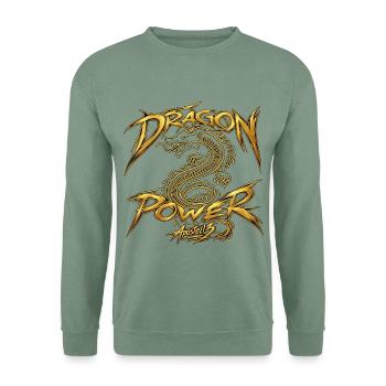 Dragon Power – Golden Dragon Streetwear Design - Unisex Pullover - Graugrün - Vorne