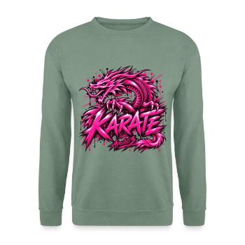 Karate Dragon – Pink Martial Arts Streetwear - Unisex Pullover - Graugrün - Vorne