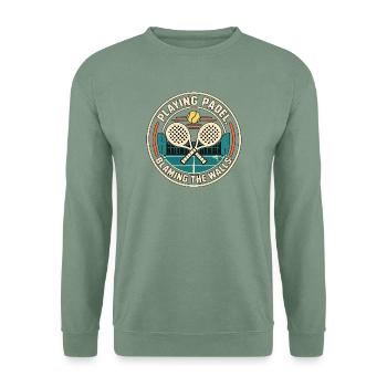Padel spielen – Die Mauern beschuldigen | Lustiger Vintage-Stil - Unisex Pullover - Graugrün - Vorne