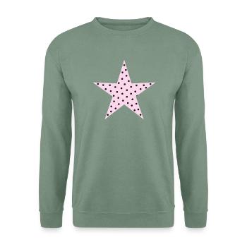 Rosa Stern mit schwarzen Punkten - Unisex Pullover - Graugrün - Vorne