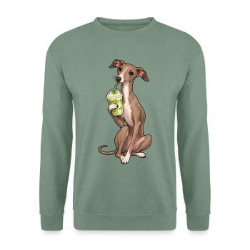 Italienisches Windspiel mit Matcha Latte - Unisex Pullover - Graugrün - Vorne