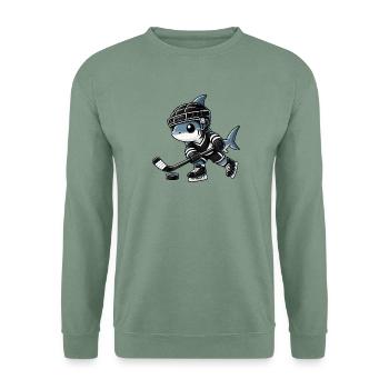 Cooler Eishockeyspieler Cartoon Stil - Unisex Pullover - Graugrün - Vorne
