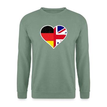 Germany Great Britain Vintage Heart - Unisex Pullover - Graugrün - Vorne