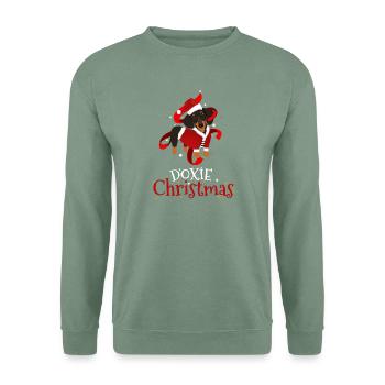 Doxie Christmas Dackel im Weihnachtslook - Unisex Pullover - Graugrün - Vorne