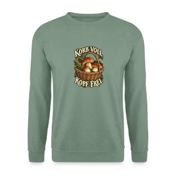 Korb voll Kopf frei Pilze - Unisex Pullover - Graugrün - Vorne
