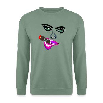 Neon Lippenkuss Zigarre Portrait - Unisex Pullover - Graugrün - Vorne