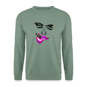 Pop-Art Neonlippen Gesicht - Unisex Pullover - Graugrün - Vorne