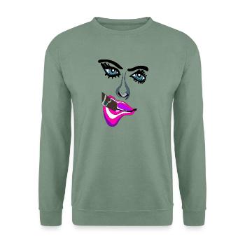 Neon Lippen Pop-Art Kuss - Unisex Pullover - Graugrün - Vorne