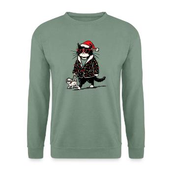 Cool Christmas Lights Cat Walking Dog - Unisex Pullover - Graugrün - Vorne