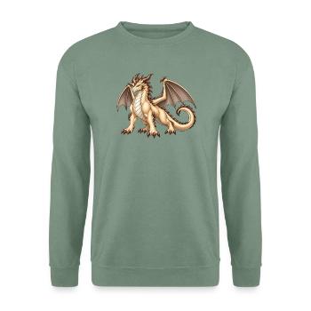 Majestätischer Champignondrache – Fantasy Drache - Unisex Pullover - Graugrün - Vorne
